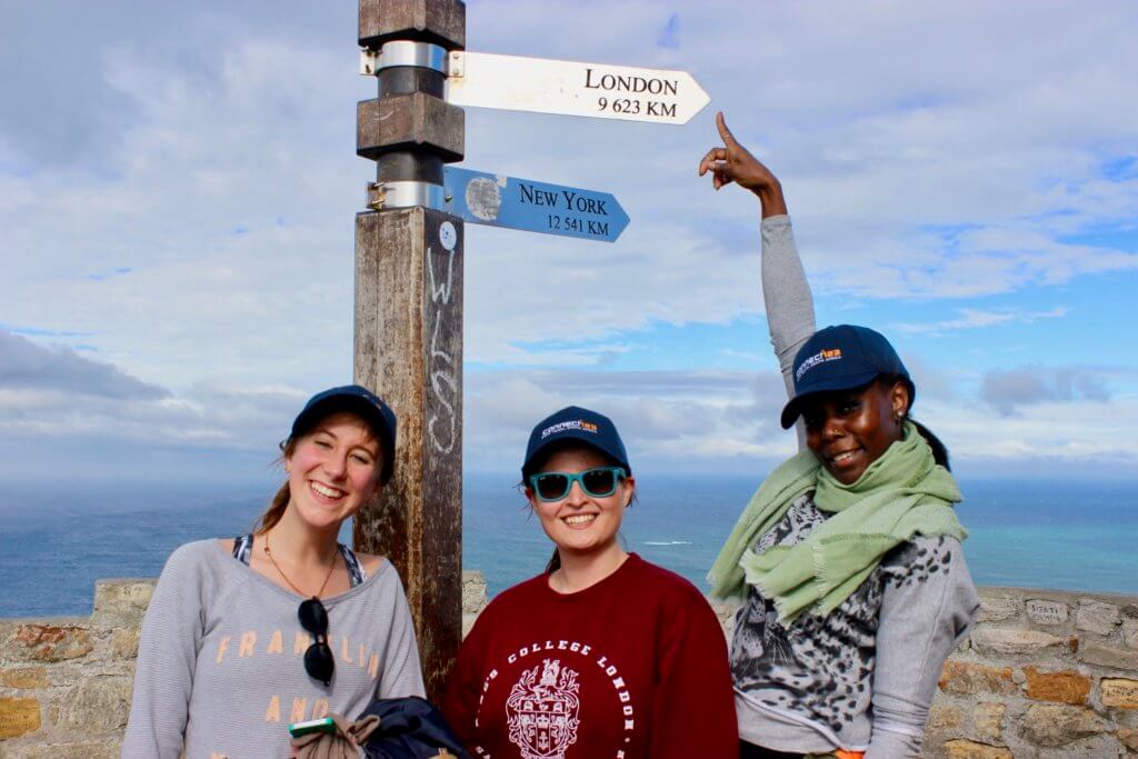 Three King's College students in Cape Town at Cape Point