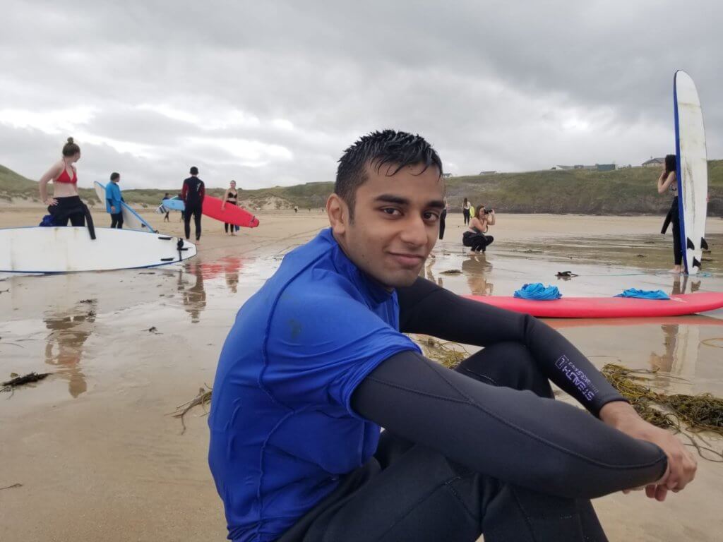 Dublin intern Wahja Ansari after surfing in Ireland. Photo (c) Leslie Reitz